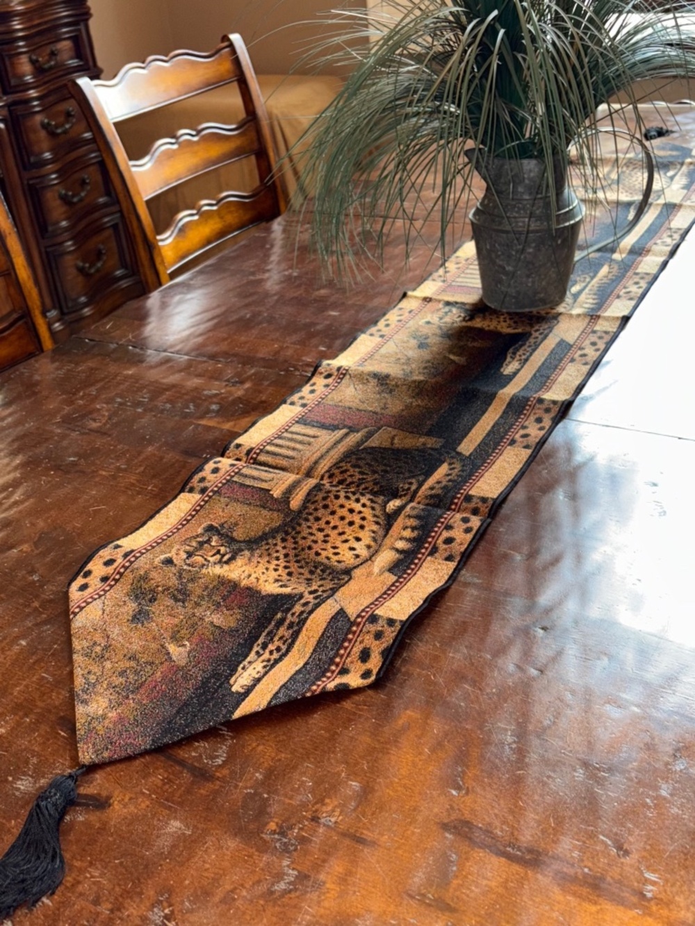 Vintage 70" Cheetah Tapestry Table Runner With Tassel Exotic Safari Animal Print